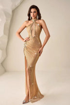 Sequin Mesh Asymmetrical Prom Dress