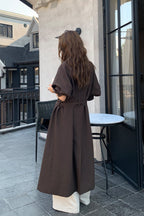 THE MIND British Style Contrast-Collar Long Overcoat
