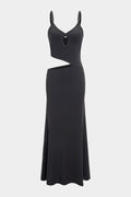 Cut Out V Neck Patchwork Sleeveless Slip Maxi Dress