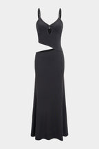 Cut Out V Neck Patchwork Sleeveless Slip Maxi Dress