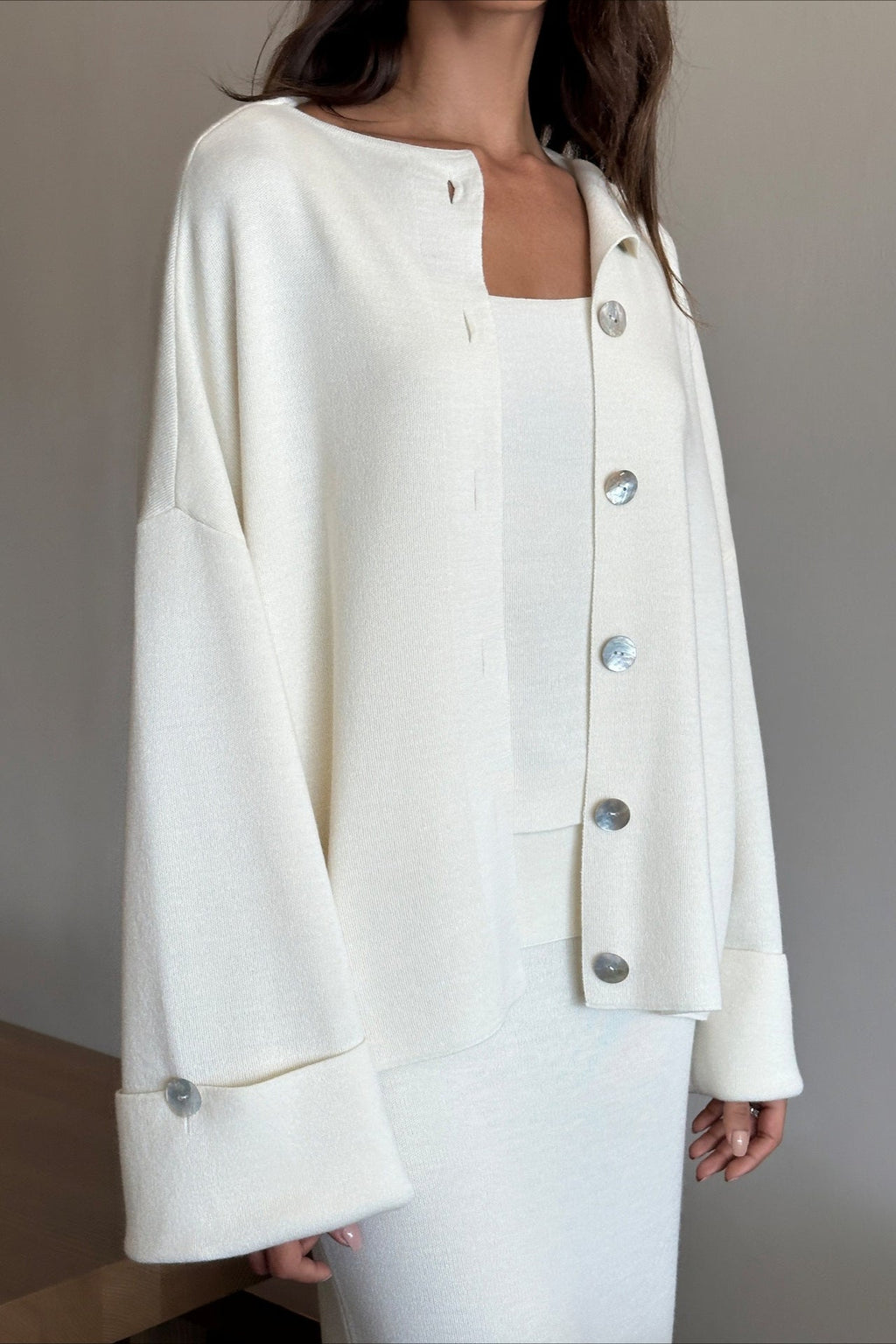 Elegant Minimalist Knit Long Sleeve Cardigan Cami Three Piece Set