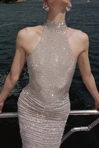 Luxury Rhinestone Sparkle Backless In-Stock Party Dress