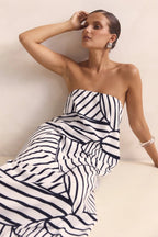 Strapless Printed Off Shoulder Maxi Boho Dress