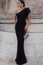One-Shoulder Feather Trim Party Dress