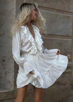 Ruffled Long-Sleeve Mini Dress – Romantic Boho Charm