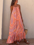 Golden Times Ethnic Print A - line Vacation Maxi Dress