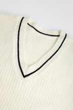 Beige Contrast Trim Cropped Sweater Vest