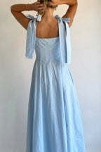 Solid Color Sleeveless Tie-up Suspender Elegant Patchwork Maxi Dress