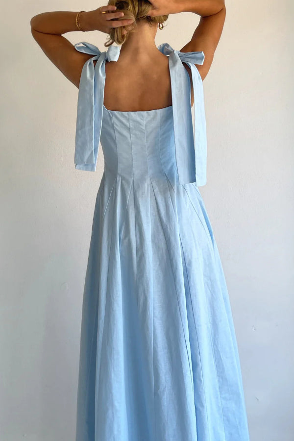 Solid Color Sleeveless Tie-up Suspender Elegant Patchwork Maxi Dress