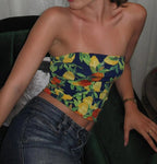 Flower Print Slim Tank Strapless