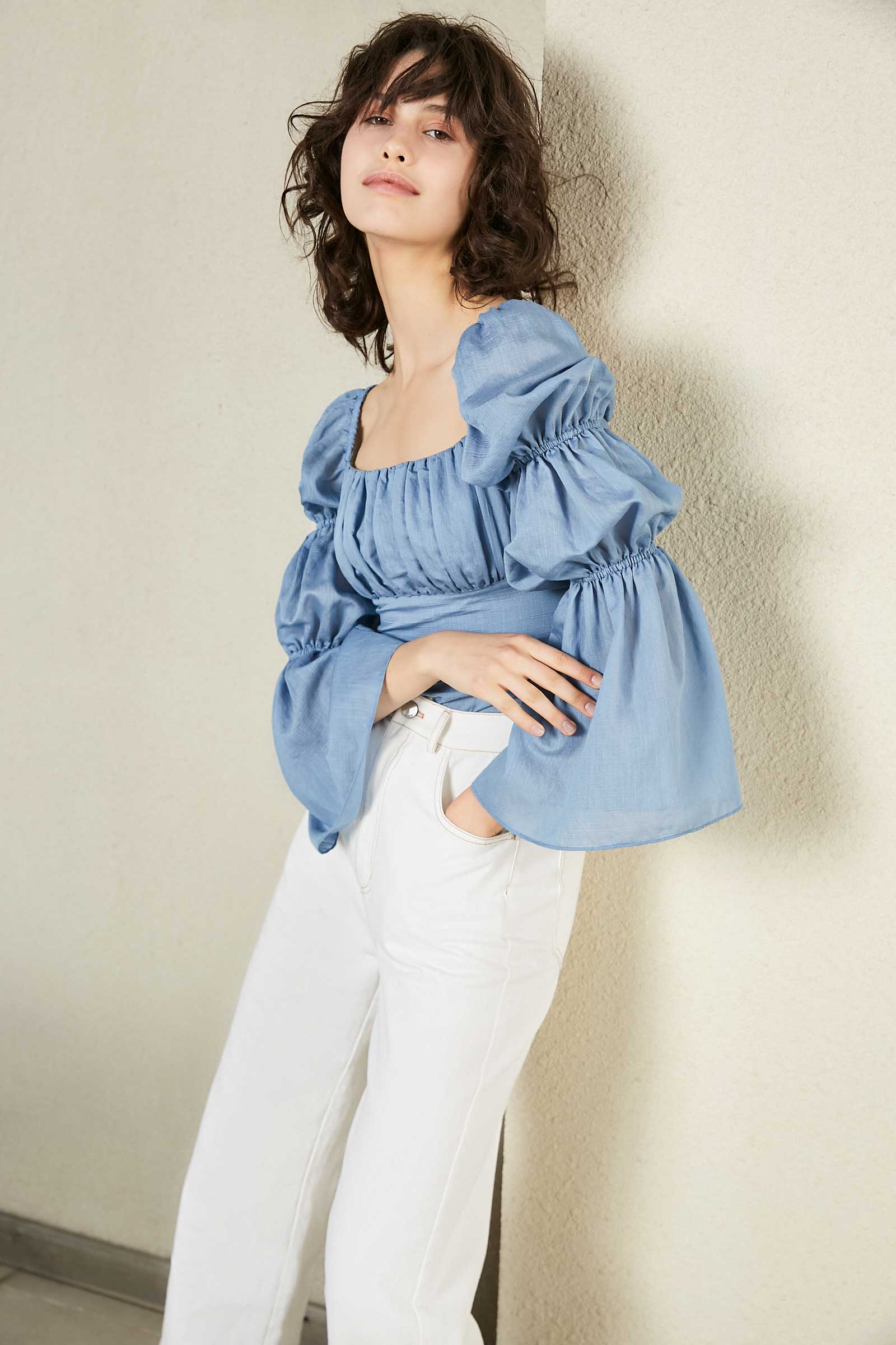 Cathy Blue Wide Cropped Blouse