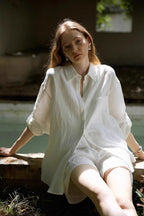 Linen Adjustable Tab Long Sleeve Top