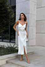 Sexy Solid Lace-Trim Cami Maxi Silk Dress