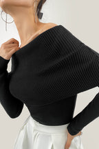 Black Off-the-Shoulder Ribbed Knit Sweater