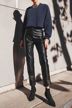 Office PU Straight Leg Stylish Casual Workwear Pants