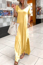 COZY SLIT V NECK IRREGULAR DRESS