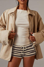 Simple Stripe Drawstring Low Waist Shorts