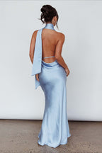 Deep V Halter Backless Prom Dress