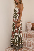 Botanical Print Sleeveless Off-shoulder Resort-style Loose Maxi Dress