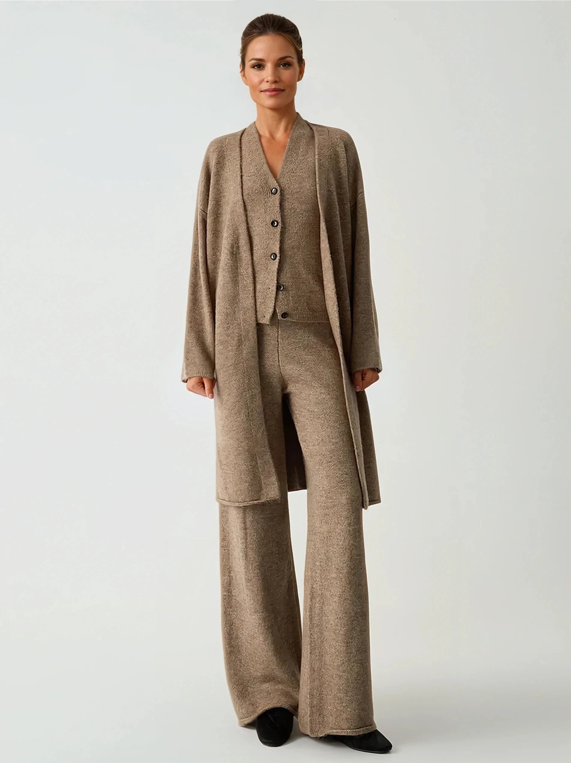 Leisure Long Cardigan Three Piece Pants Set