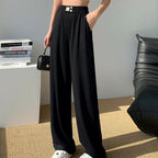 Black High-Waisted Straight Slacks