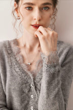 Lace Trim V Neck Cashmere Cardigan