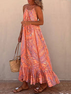 Golden Times Ethnic Print A - line Vacation Maxi Dress