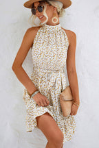 Valeriana Effortless Dress with Floral Neckline Elevated Occasion Wear