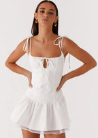 Ivory Ruffle Trim Mini Dress
