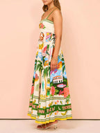 Unique Holiday Print Smocked Back Pocket Maxi Dress