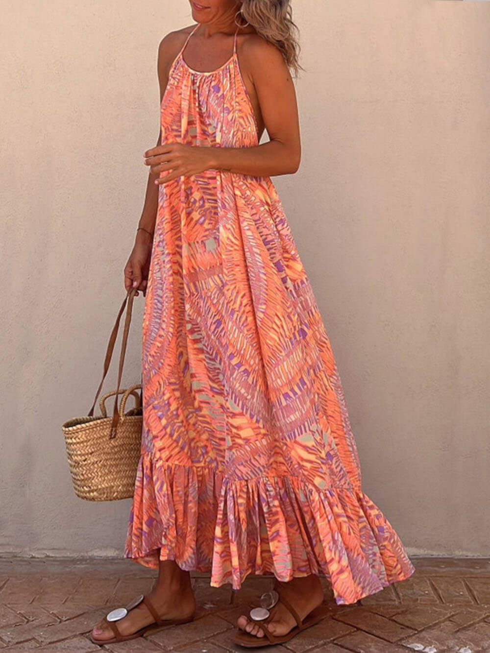 Golden Times Ethnic Print A - line Vacation Maxi Dress
