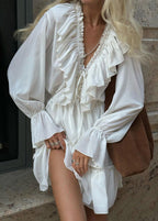 Ruffled Long-Sleeve Mini Dress – Romantic Boho Charm