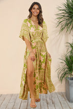 A World To See Floral Slit Midi Dress