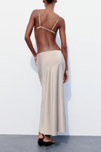 Slim High Waist Satin Texture Straight Midi Skirt