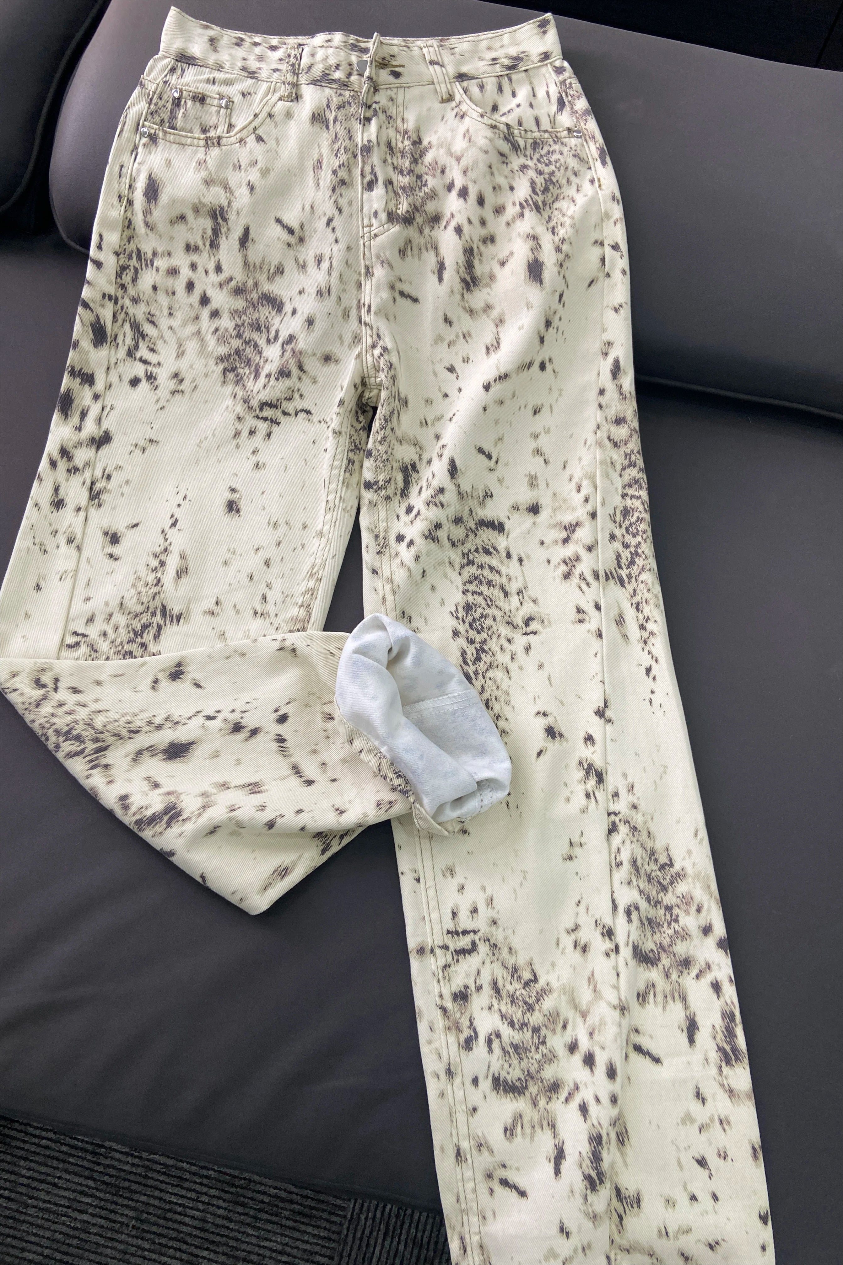 Retro Leopard Straight Baggy Jeans