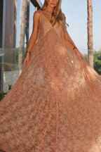 Carissa Floral Lace V-neck Wide Shoulder Straps A-line Maxi Dress