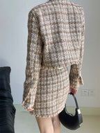 Brown round neck tweed jacktet