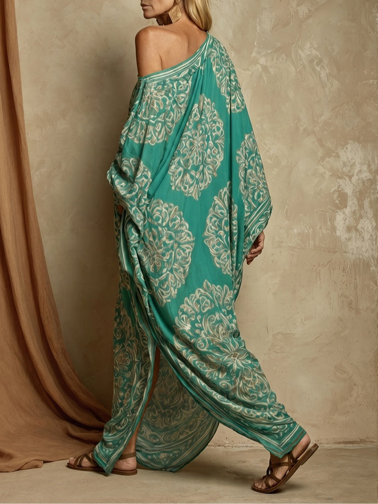 Resort Print Off-Shoulder Loose Print Maxi Dress