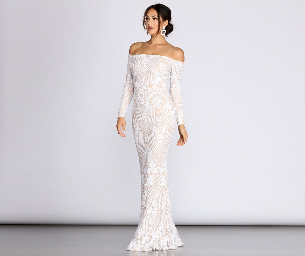 Sierra Sequin Off The Shoulder Formal Dress