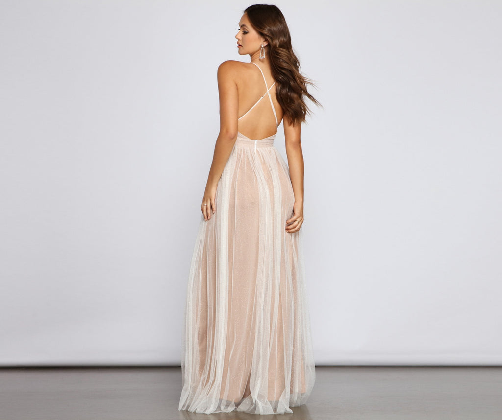Corinne Glitter Tulle A Line Formal Dress