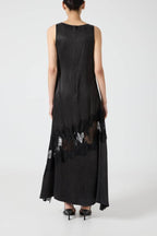Pretty Soul Satin Lace Trim Wide Neck Irregular Hem Slit Maxi Dress