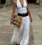 Dulzura Halter LaceUp Ruched Cami Top