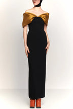 Elegant Off-shoulder Spliced fitted Backless Maxi Dress