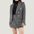 Black Lapel Collar Houndstooth Blazer