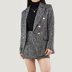 Black Lapel Collar Houndstooth Blazer