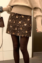 Embroidered Sequin High Waist ALine Skirt