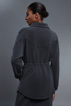 Air Layer Stand Collar Drawstring Waist Mid Length Jacket