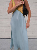 Splicing Chic V - neck Contrasting Color Dress