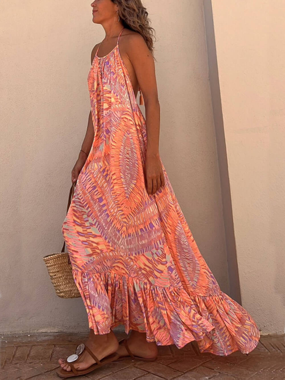 Golden Times Ethnic Print A - line Vacation Maxi Dress