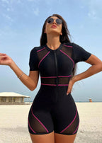 SculptFit - Mesh Panel Short Sleeve Active Romper